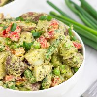 This Pesto Potato Salad is perfect for summer...and it doesn't include any mayo!