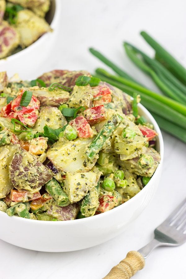 This Pesto Potato Salad is perfect for summer...and it doesn't include any mayo!