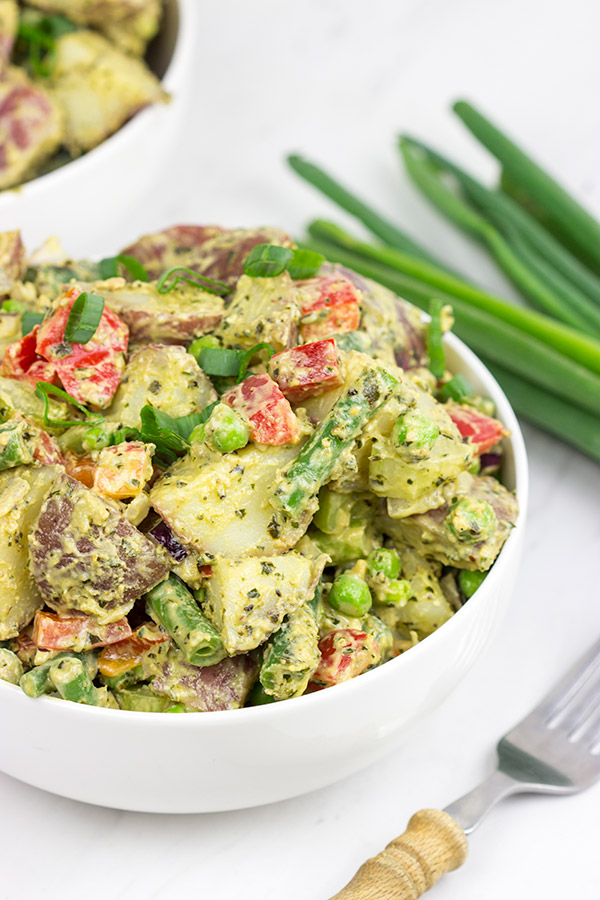 This Pesto Potato Salad is perfect for summer...and it doesn't include any mayo!