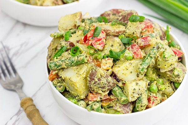 This Pesto Potato Salad is perfect for summer...and it doesn't include any mayo!