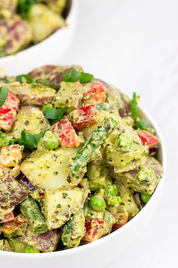 This Pesto Potato Salad is perfect for summer...and it doesn't include any mayo!