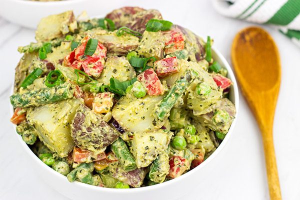 This Pesto Potato Salad is perfect for summer...and it doesn't include any mayo!