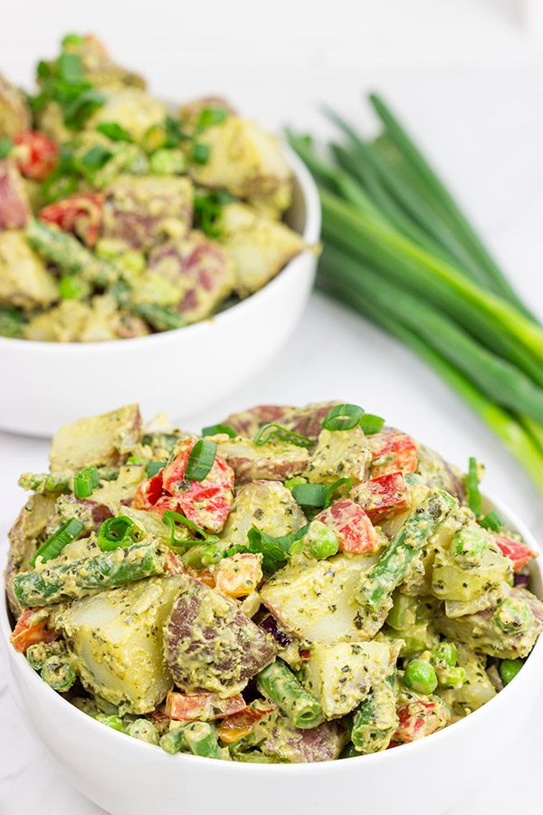 This Pesto Potato Salad is perfect for summer...and it doesn't include any mayo!
