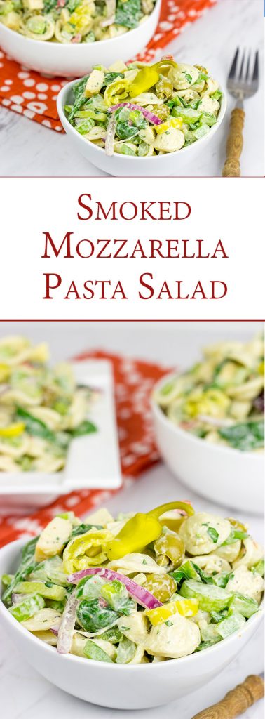 This Smoked Mozzarella Pasta Salad has a secret ingredient: pepperoncini! This recipe is a delicious way to celebrate summer picnic season!