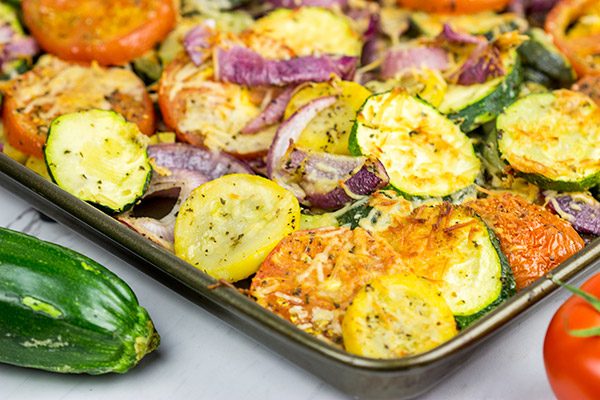 Overrun with fresh zucchini? Then roast up a batch of these Easy Roasted Summer Vegetables!