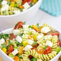 This Confetti Pasta Salad with Lemon Dijon Dressing is the perfect side dish for summer entertaining!