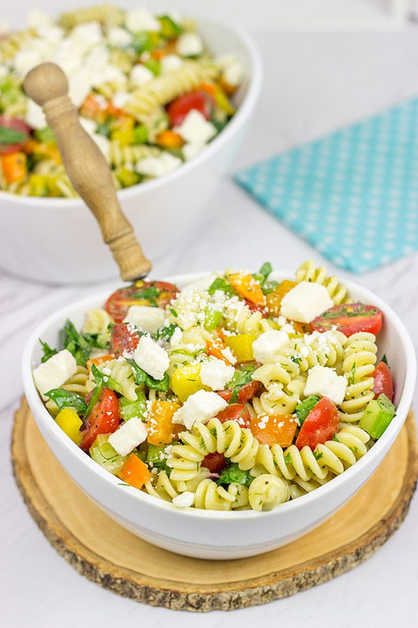 This Confetti Pasta Salad with Lemon Dijon Dressing is the perfect side dish for summer entertaining!