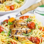 Pull out the grill! This Grilled Balsamic Chicken with Burst Tomatoes is one tasty summer recipe!