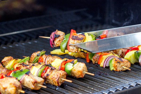 These Grilled Pork Kabobs are served over pasta for a fun and tasty summer meal!
