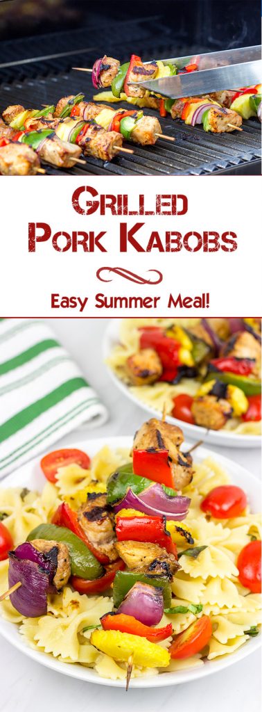 These Grilled Pork Kabobs are served over pasta for a fun and tasty summer meal!