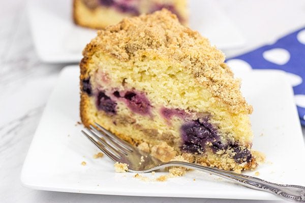 This Mixed Berry Coffee Cake is loaded with blueberries and raspberries for a tasty morning (or night) treat!