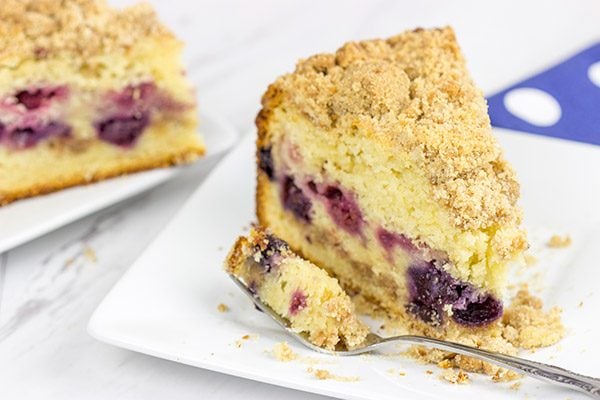 This Mixed Berry Coffee Cake is loaded with blueberries and raspberries for a tasty morning (or night) treat!