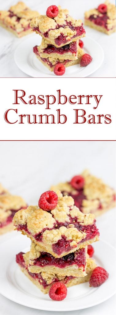 These Raspberry Crumb Bars feature fresh or frozen berries...and they're the perfect fruity dessert for a warm summer day!