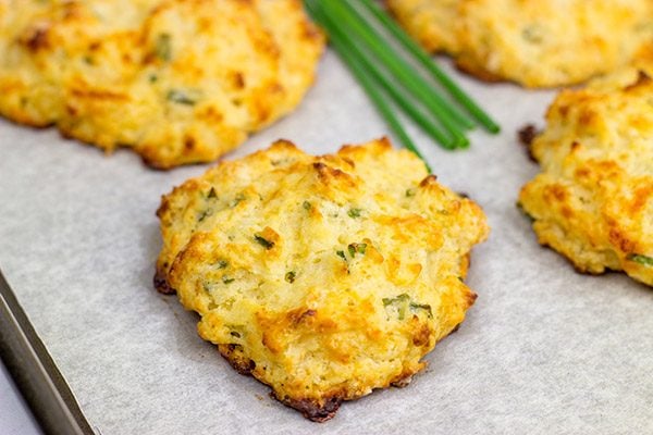 Grab some sharp cheddar and make up a quick batch of these Cheddar Chive Drop Biscuits for dinner tonight!