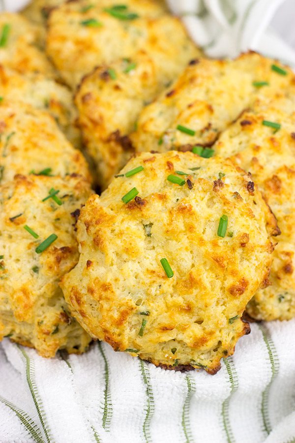 Grab some sharp cheddar and make up a quick batch of these Cheddar Chive Drop Biscuits for dinner tonight!