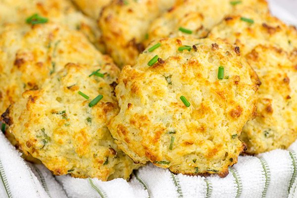 Grab some sharp cheddar and make up a quick batch of these Cheddar Chive Drop Biscuits for dinner tonight!