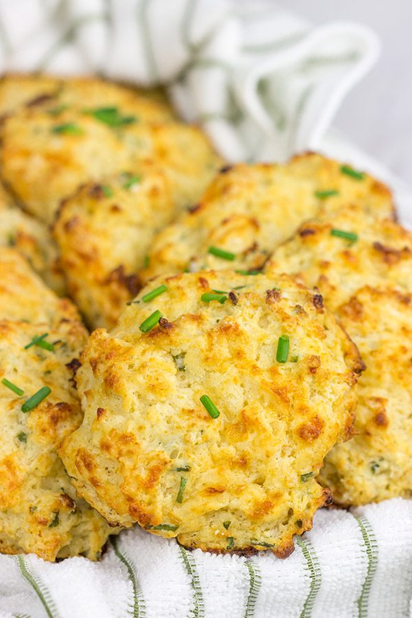 Grab some sharp cheddar and make up a quick batch of these Cheddar Chive Drop Biscuits for dinner tonight!