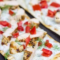 These Grilled Chicken Souvlaki Flatbreads are great for summer appetizers or a light dinner on the back porch!