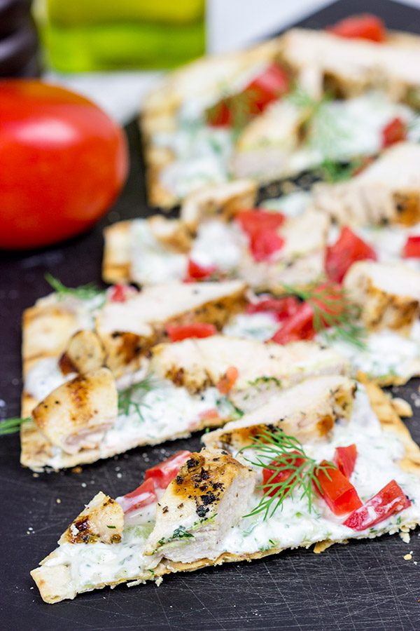 These Grilled Chicken Souvlaki Flatbreads are great for summer appetizers or a light dinner on the back porch!