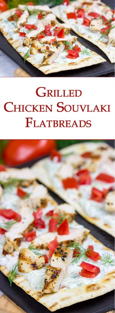 These Grilled Chicken Souvlaki Flatbreads are great for summer appetizers or a light dinner on the back porch!