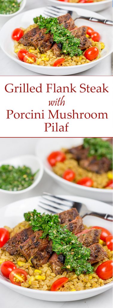 Looking for a delicious summer meal? This Grilled Flank Steak with Porcini Mushroom Pilaf will make you look like a superstar chef!