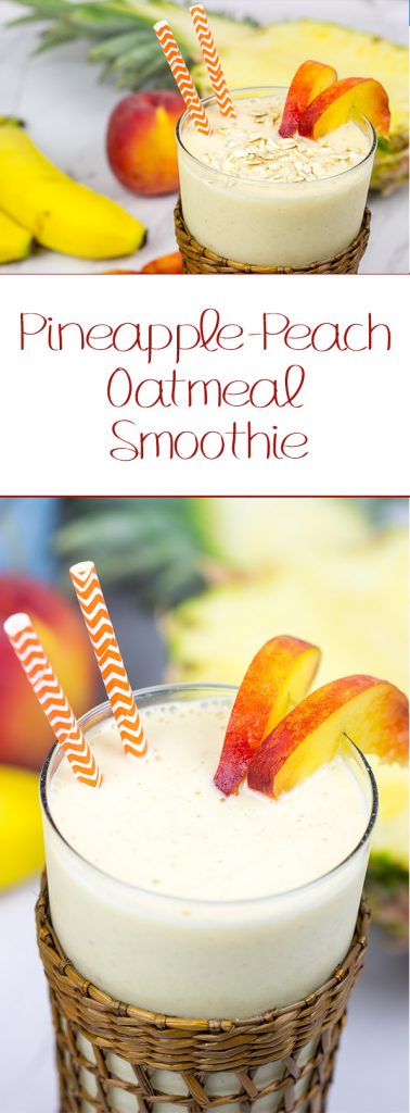 This Pineapple Peach Oatmeal Smoothie includes toasted oats for an extra layer of flavor. It's perfect for warm summer days!