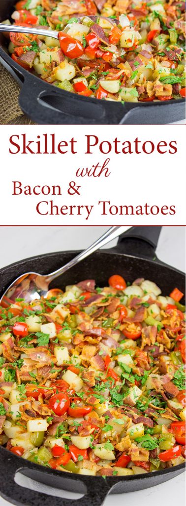 Pull out that cast iron skillet and whip up a batch of these Skillet Potatoes with Bacon and Cherry Tomatoes!