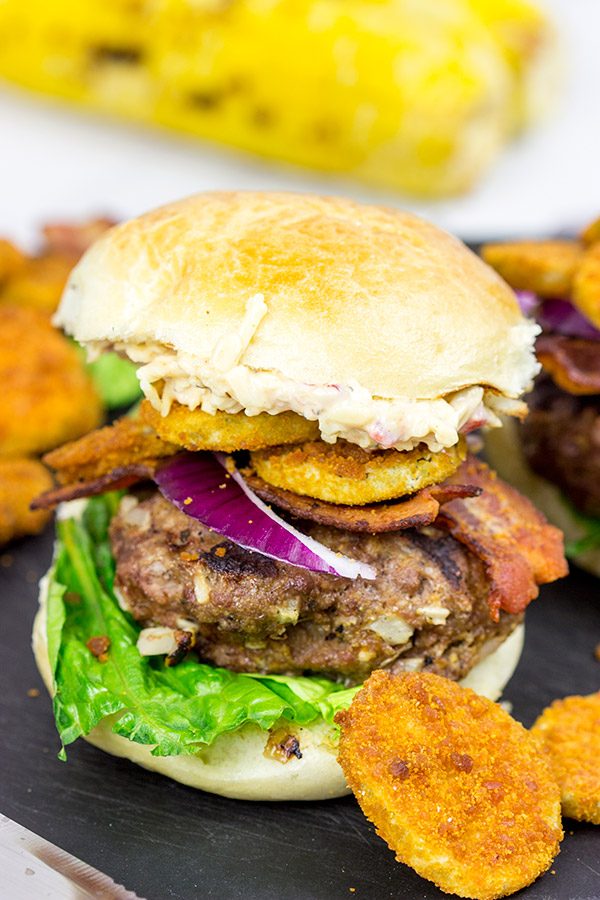 This Southern Burger features both pimento cheese and fried pickles, and it's one delicious way to celebrate summer!