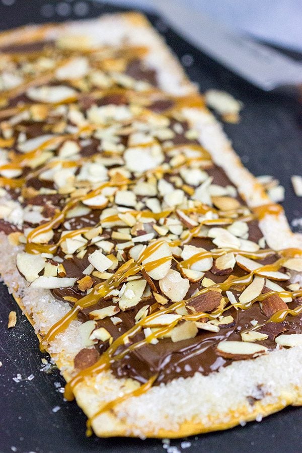 This Chocolate Almond Flatbread is a fun way to end the night on a sweet note!