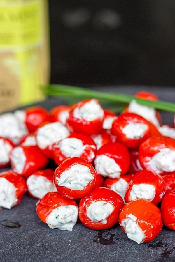 These Goat Cheese and Chive Stuffed Piquante Peppers are loaded with flavor, and they're a great summer appetizer!