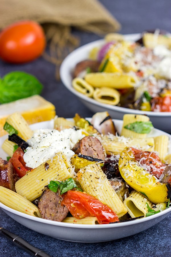 This Rigatoni with Grilled Vegetables is packed with fresh summer veggies! It tastes like summer on a plate!