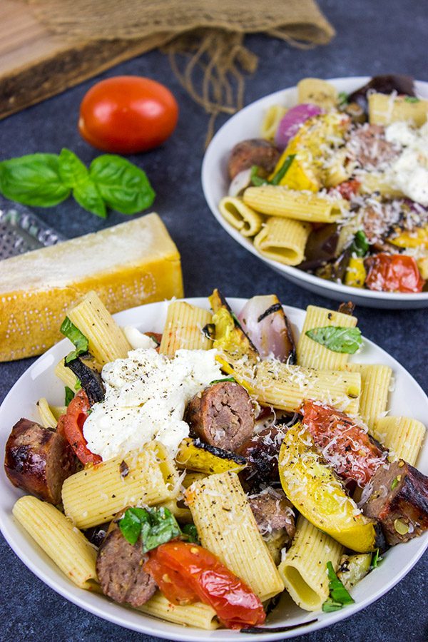 This Rigatoni with Grilled Vegetables is packed with fresh summer veggies! It tastes like summer on a plate!
