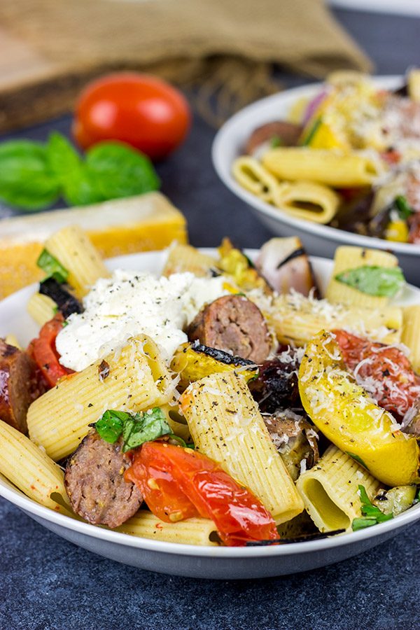 This Rigatoni with Grilled Vegetables is packed with fresh summer veggies! It tastes like summer on a plate!