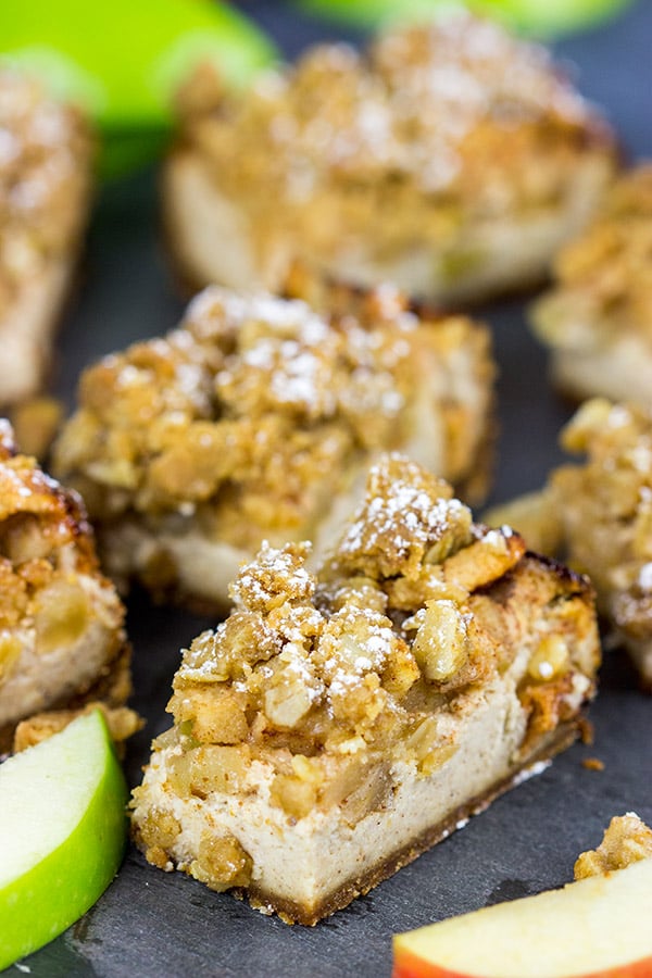Apple cobbler or cheesecake for dessert?  Why not both!  These Apple Cobbler Cheesecake Bars are a tasty way to end a chilly Autumn day!