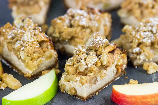 Apple cobbler or cheesecake for dessert?  Why not both!  These Apple Cobbler Cheesecake Bars are a tasty way to end a chilly Autumn day!