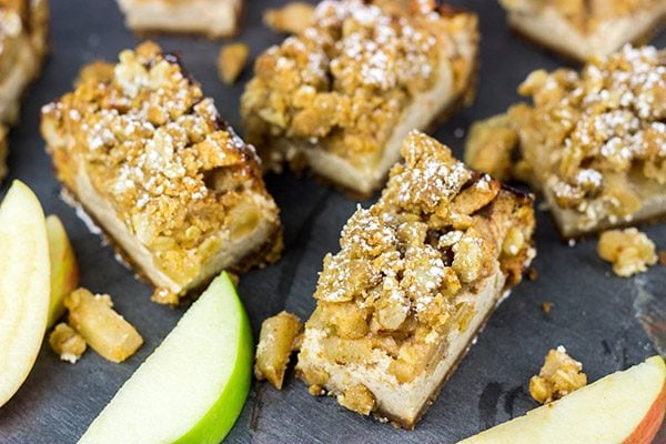 Apple cobbler or cheesecake for dessert?  Why not both!  These Apple Cobbler Cheesecake Bars are a tasty way to end a chilly Autumn day!