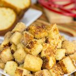 Take one fashioned pound cake.  Cut it into bites and then toss it in classic Autumn spices.  Oh yeah, these Pumpkin Spice Pound Cake Bites are quite tasty!