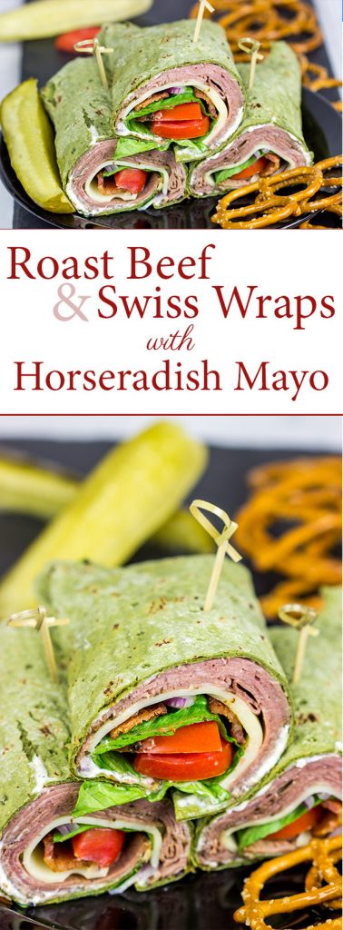 Pack a delicious lunch with these Roast Beef and Swiss Wraps with Horseradish Mayo!  Your coworkers and classmates will be jealous!