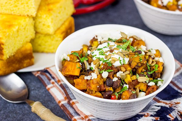 Looking for a tasty vegetarian chili?  This Sweet Potato and Black Bean Chili is packed with flavor and perfect for a chilly Autumn day!