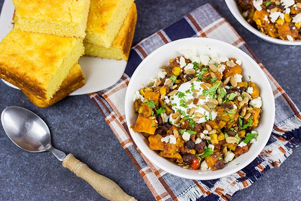 Looking for a tasty vegetarian chili?  This Sweet Potato and Black Bean Chili is packed with flavor and perfect for a chilly Autumn day!