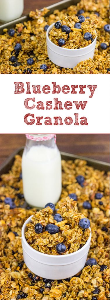 This Blueberry Cashew Granola makes one heck of a tasty (and easy) breakfast for busy, weekday mornings!