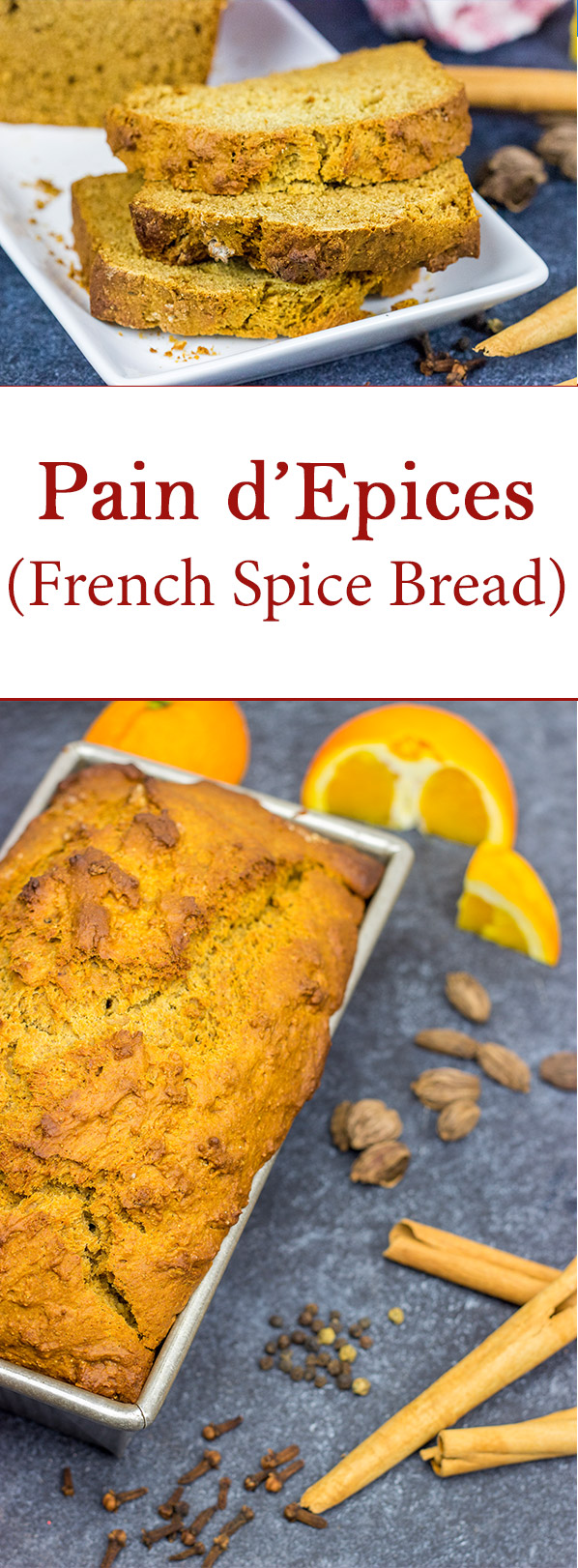 Pain d'Epices (French spiced bread) is a lightly spiced quick bread that's perfect as morning toast or a light afternoon snack!