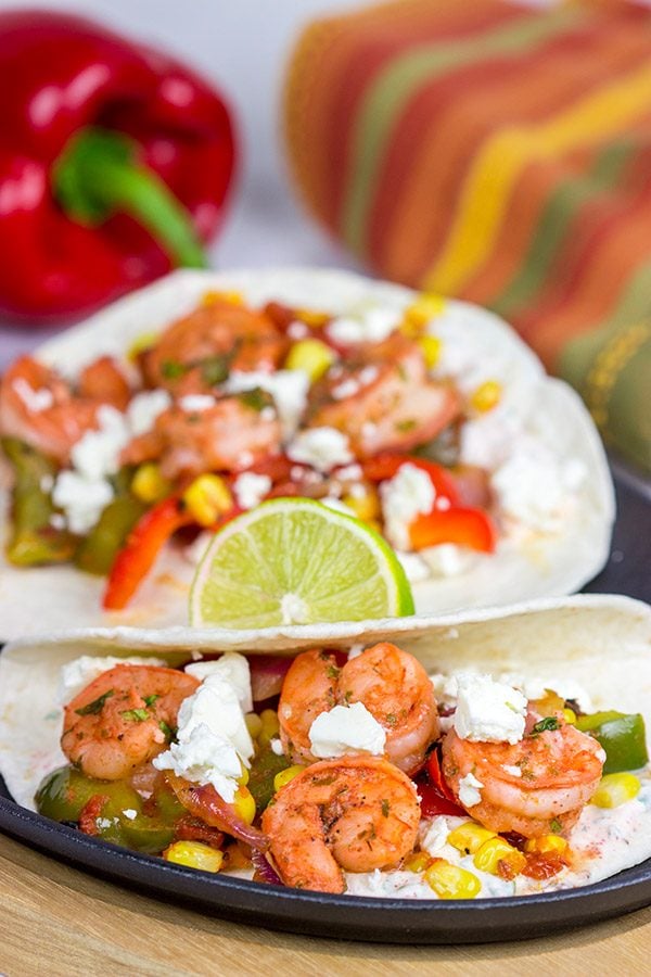 These Shrimp Fajitas with Corn and Bell Peppers make for one tasty dinner!