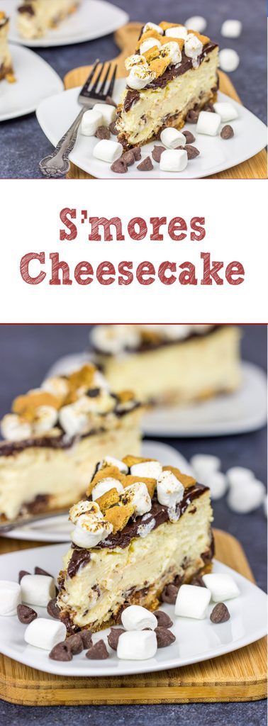 It might be chilly outside, but this S'mores Cheesecake is loaded with chocolate, marshmallow and graham crackers...and it's sure to remind you of a summer campfire!