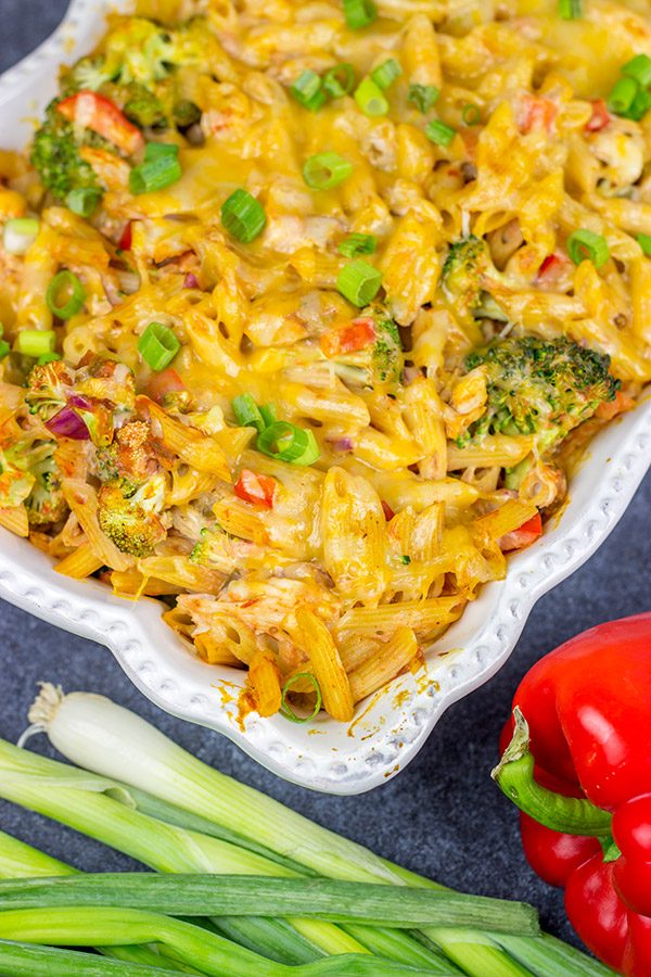 This Spicy Chipotle Chicken Pasta Bake is the perfect comforting dinner for a cool Fall or Winter evening!