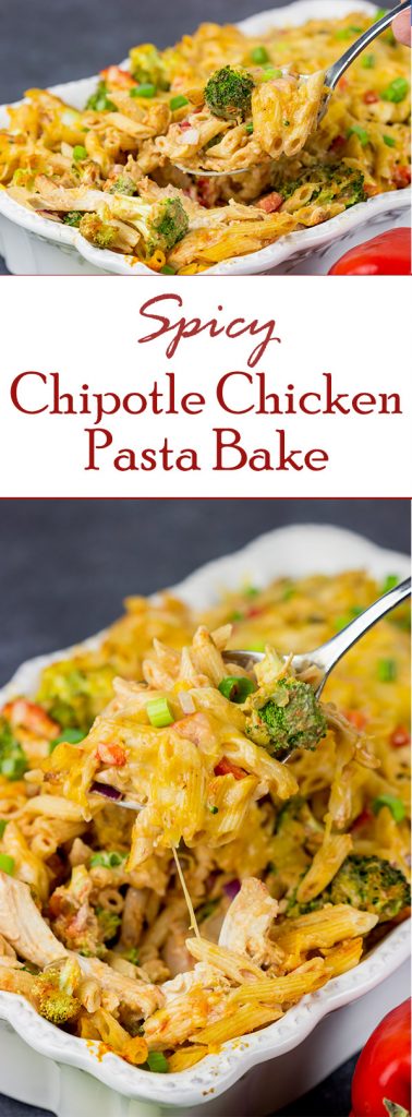 This Spicy Chipotle Chicken Pasta Bake is the perfect comforting dinner for a cool Fall or Winter evening!