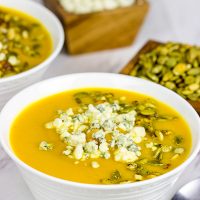 This Butternut Squash and Pumpkin Soup is a tasty (and healthy) way to warm up on chilly Autumn evenings!