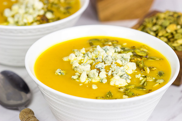 This Butternut Squash and Pumpkin Soup is a tasty (and healthy) way to warm up on chilly Autumn evenings!