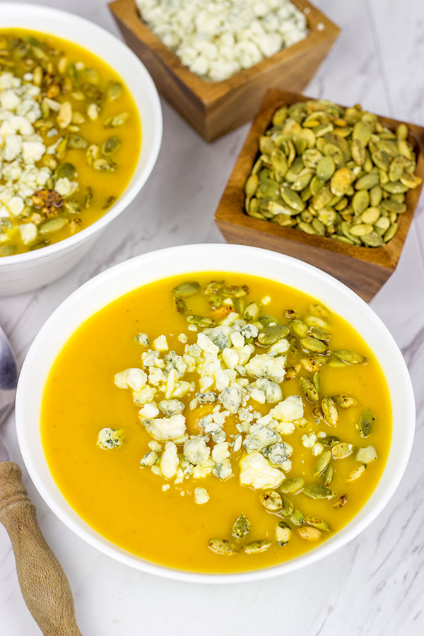This Butternut Squash and Pumpkin Soup is a tasty (and healthy) way to warm up on chilly Autumn evenings!