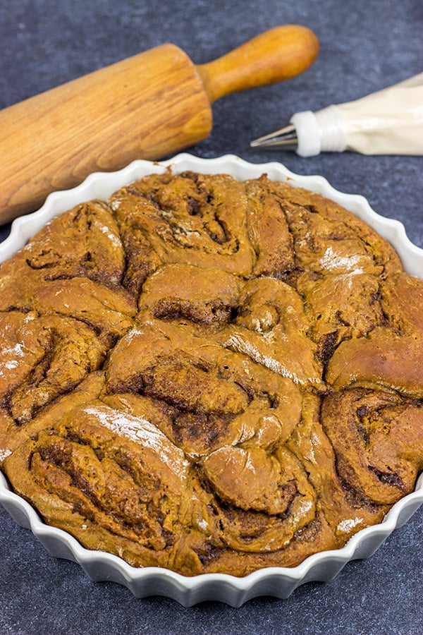 These Overnight Gingerbread Cinnamon Rolls are filled with comforting spices...and perfect for serving during the holidays!